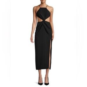 Ronny Kobo Women’s Sero Twist Front Midriff Halter Black Midi Dress Size Medium